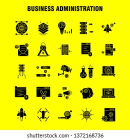 Business Administration Solid Glyph Icons Set For Infographics, Mobile UX/UI Kit And Print Design. Include: Graph, Dollar, Business, Money, Gear, Setting, Pencil, Writing, Eps 10 - Vector