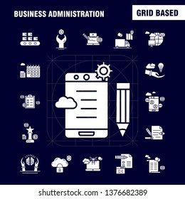 Business Administration Solid Glyph Icons Set For Infographics, Mobile UX/UI Kit And Print Design. Include: Book, Dart Game, Target, Focus, Brain, Microscope, Science, Collection Modern Infographic Lo