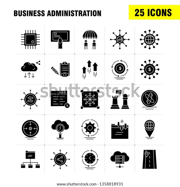 Business Administration Solid Glyph Icons Set\
For Infographics, Mobile UX/UI Kit And Print Design. Include:\
Target, Focus, Arrow, Direction, Document, Collection Modern\
Infographic Logo and\
Pictogram.