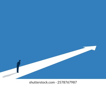 Business advancement opportunity, Businessman on a path pointing forward arrow