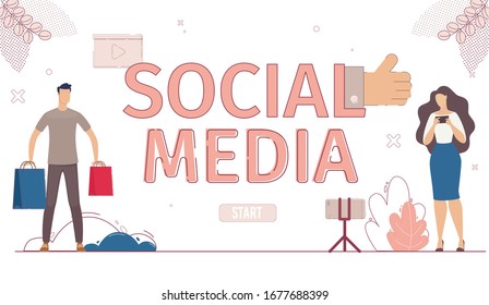 Business Advertising, Product or Brand Promotion Campaign in Social Media Web Banner, Landing Page Template. internet Shop Customer, online Client, Social Network User Trendy Flat Vector Illustration