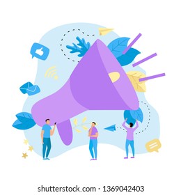 Business Advertising Promotion. Big Megaphone and Business icon. Advertisement Marketing Concept. Vector illustration.