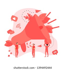 Business Advertising Promotion. Big Megaphone and Business icon. Advertisement Marketing Concept. Vector illustration.	