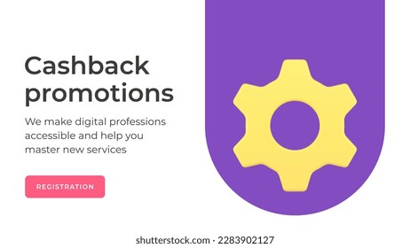 Business advertising strategy promotion development cog gear mechanism social media banner 3d icon vector illustration. Marketing SEO content solutions innovation corporate commercial planning