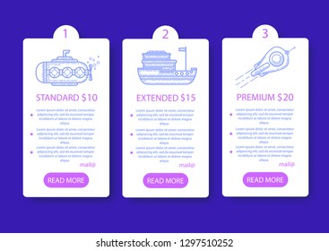  Business advertising .Three tariffs. interface for the site. Vector Banner.