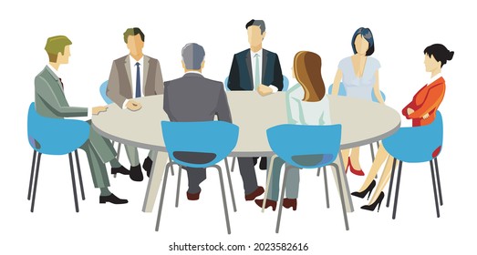 Business advice, team round table meeting illustration