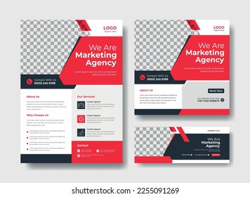 Business agency flyer design template. social media post, flyer, facebook cover template for marketing agency. online agency flyer, post and cover design set