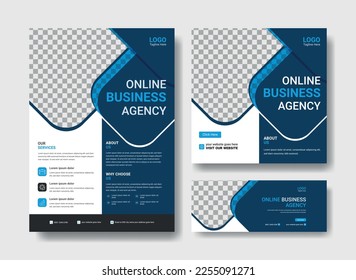 Business agency flyer design template. social media post, flyer, facebook cover template for marketing agency. online agency flyer, post and cover design set