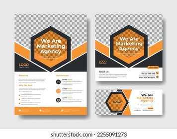 Business agency flyer design template. social media post, flyer, facebook cover template for marketing agency. online agency flyer, post and cover design set