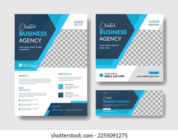 Business agency flyer design template. social media post, flyer, facebook cover template for marketing agency. online agency flyer, post and cover design set