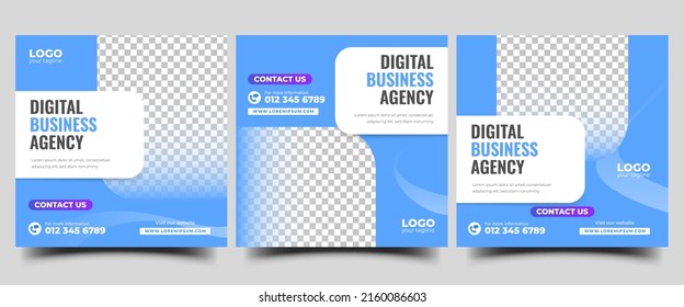 Business agency promotion social media post template. Editable square banner design with place for the photo