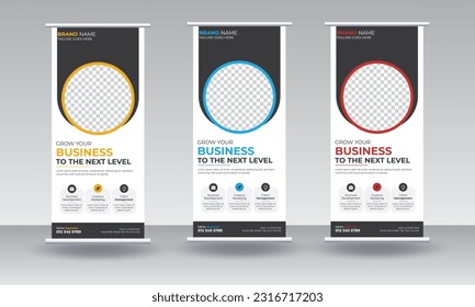 Business agency roll up banner design or pull up banner template and advertisement, polygon background, vector illustration, business flyer, display banner, brochure, x-banner, Standee Banner