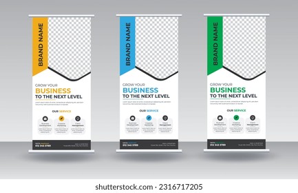 Business agency roll up banner design or pull up banner template and advertisement, polygon background, vector illustration, business flyer, display banner, brochure, x-banner, Standee Banner