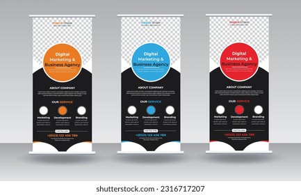 Business agency roll up banner design or pull up banner template and advertisement, polygon background, vector illustration, business flyer, display banner, brochure, x-banner, Standee Banner