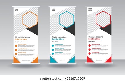 Business agency roll up banner design or pull up banner template and advertisement, polygon background, vector illustration, business flyer, display banner, brochure, x-banner, Standee Banner