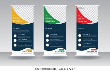 Business agency roll up banner design or pull up banner template and advertisement, polygon background, vector illustration, business flyer, display banner, brochure, x-banner, Standee Banner