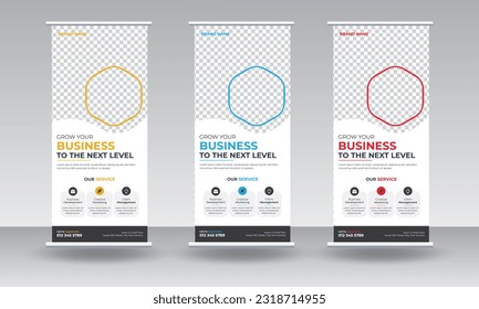 Business agency roll up banner design or pull up banner template and advertisement, polygon background, vector illustration, business flyer, display banner, brochure, x-banner, Standee Banner