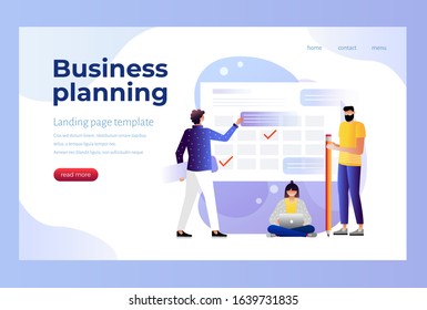 Business Agenda Appointment Vector Illustration Concept, People Making Business Schedule With Calendar Can Use For Landing Page Template, Ui, Web, Homepage, Poster, Banner, Flyer