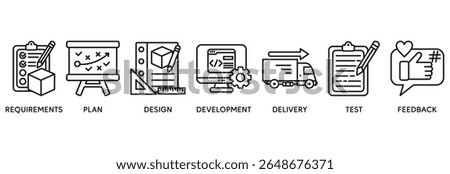 Business agility icon set vector illustration concept relate to requirements, plan, design, development, delivery, test, feedback