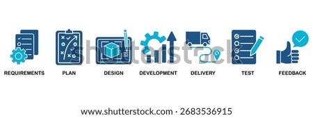 Business agility icon set vector illustration concept for requirements, plan, design, development, delivery, test, feedback