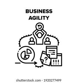 Business Agility Vector Icon Concept. Business Agility In Communication And Meeting With Partners, Decide And Planning Strategy. Worker Personal Skills For Optimization Work Black Illustration