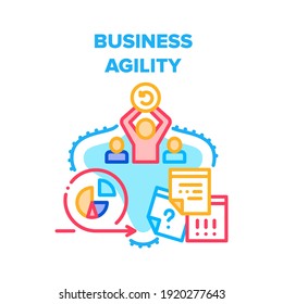 Business Agilität Vektorsymbol Konzept. Business Agilität in Kommunikation und Treffen mit Partnern, Entscheidung und Planungsstrategie. Personal Skills for Optimization Work Color Illustration