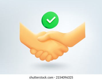 Business agreemend concept with shaking hands. 3d vector illustration