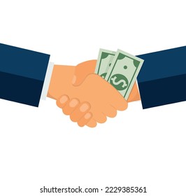 Business agreement and deal concept. Two business people partners shaking hands after great creative agreement with brilliant idea vector illustration
