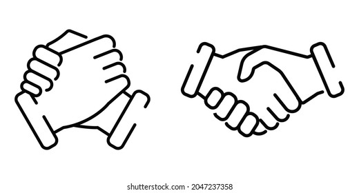 Business agreement handshake and brotherhood handshake line art icon on white bacground vector