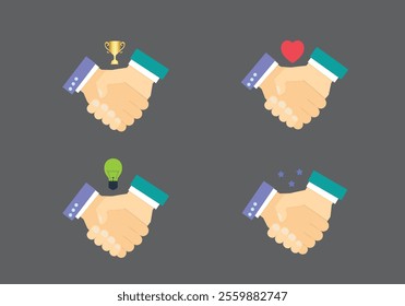 Business agreement handshake icon in different style ,award, love,star,light, bright future, tropy icon vector illustration