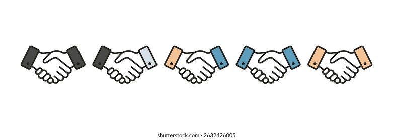 Ícone de handshake de contrato comercial na ilustração de vetor de estilo diferente, para aplicativos e sites