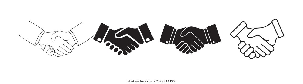 Business agreement handshake thin line icon set. Vdctor illustration eps 10