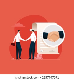 Business agreement illustration concept, Business people shaking hands, Joint venture partnership contract