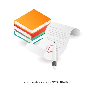 Business agreement letter with stack of books