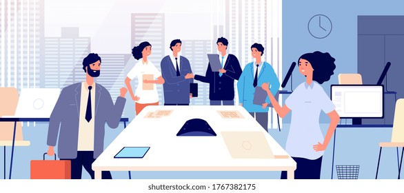 Business agreement. Business people shaking hands. Respect partnership and relationship. Flat people in corporate office vector illustration