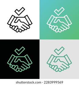 Business agreement thin line icon. Handshake with tick. Contract, partnership. Vector illustration.