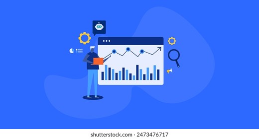 Business AI technology. Business with AI automation software. Business, Financial, Marketing data analysis, Data driven decision making - vector illustration with icons