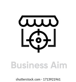 Icono de Business Target Business. Vector de línea editable. Tienda, elemento de construcción con una esfera de francotirador redondo en el centro. Pictograma único.