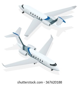 Business Aircraft, Corporate Jet. Flat 3d Isometric Vector Illustration. For Infographics And Design Games.