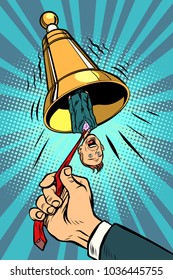 business alarm concept. hand ringing the bell. Comic book cartoon pop art retro vector illustration