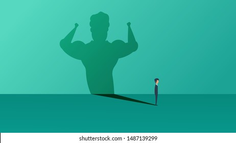 Business ambition leader man vector illustration concept. Superman cape challenge leadership. Super shadow businessman success achievement. Career progress person goal. Motivation vision solution