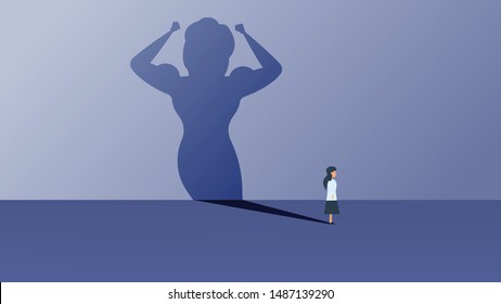 Business Ambition Leader Woman Vector Illustration Concept. Superwoman Cape Challenge Leadership. Super Shadow Businesswoman Success Achievement. Career Progress Person Goal. Motivation Vision Idea