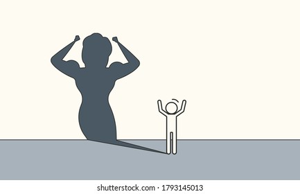 Business ambition leader woman vector illustration concept. Super cape challenge leadership. Shadow businesswoman success achievement