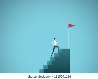 Business ambition vector concept with businessman jump on graph columns. Success, achievment, motivation business symbol. Eps10 vector illustration.