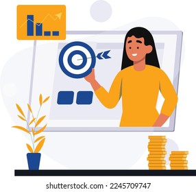 Business analysing chart with a dart