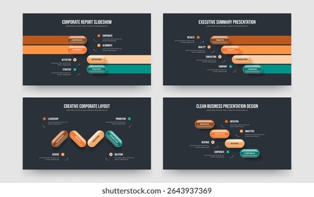 Business Analysis 4 4 4 4 Element Infographic Presentation Design Bundle. Investor Introduction Four Four Four Four Option Diagram Frame Template Vector Illustration Collection.