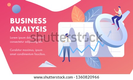 Business Analysis Abstract Banner Vector Template. Coworkers Analyzing Corporate Data Cartoon Characters. Business development Strategy. Revenue Growth. Sales Pitch Flat Illustration with Copyspace