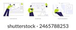 IT business analysis abstract concept vector illustration set. Scope definition, delivery plan, project requirements, startup development, data management, stakeholder analysis abstract metaphor.