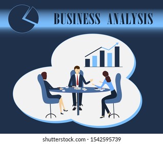 business analysis, business analytics, discussion, vector illustration