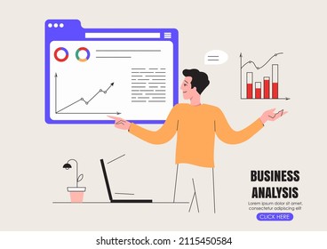 Business analysis, calculate or research for market growth, financial report, investment data or sale information concept. Smart businessman analyze graph and chart.